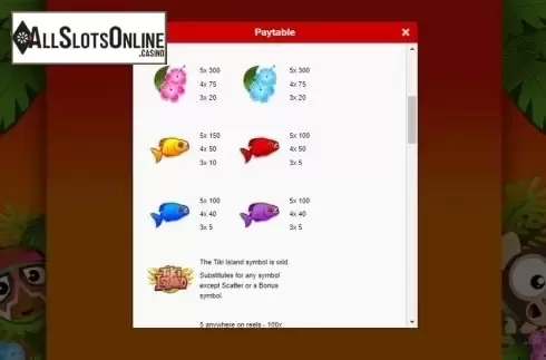 Paytable 2. Tiki Island (Gamesys) from Roxor Gaming
