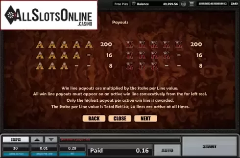 Paytable 4. Time is money from Realistic