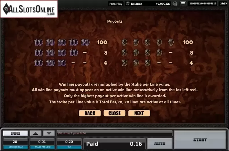 Paytable 6. Time is money from Realistic