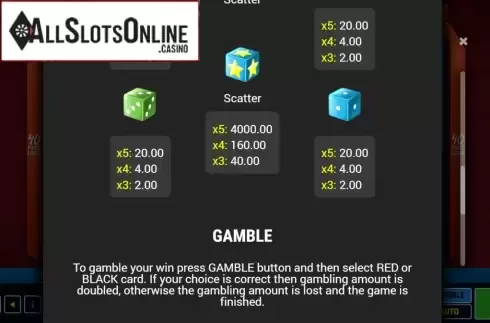 Paytable 2. Turbo Dice 40 from Fazi