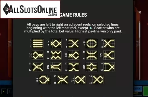 Paylines. Turbo Dice 40 from Fazi