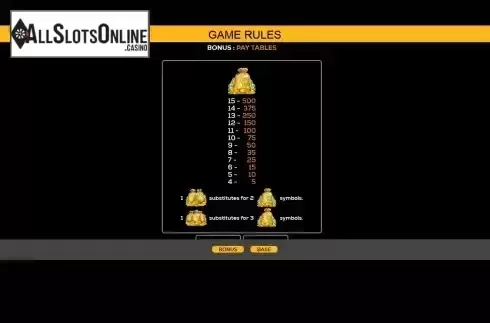 Paytable screen