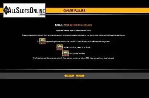Free Games bonus rules screen