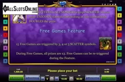 Paytable 2. Unicorn Magic from Novomatic