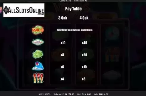 Pay Table screen