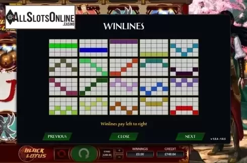 Paylines. Black Lotus from Bulletproof Games