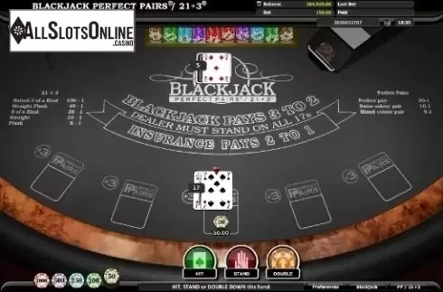 Reel screen. Blackjack Perfect Pairs / 21+3 from Realistic