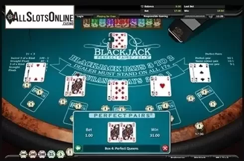 Reel screen. Blackjack Perfect Pairs / 21+3 from Realistic
