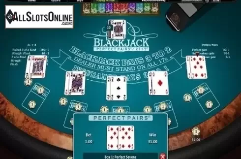 Reel screen. Blackjack Perfect Pairs / 21+3 from Realistic