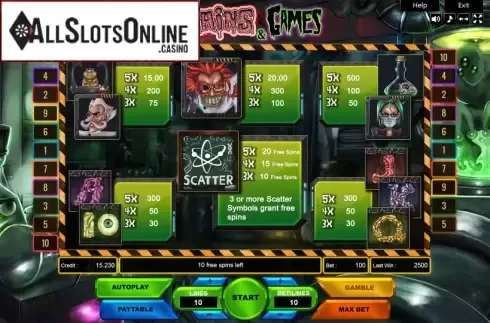 Paytable. Brains and Games from Platin Gaming