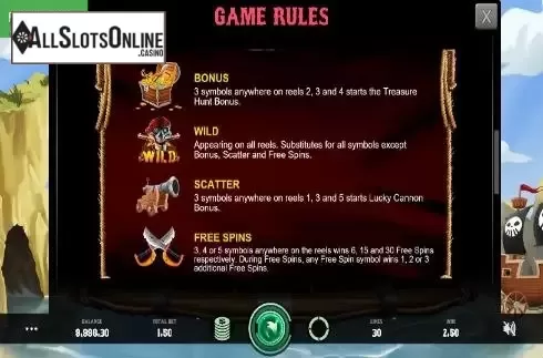 Features Screen. Caves and Treasures from Caleta Gaming