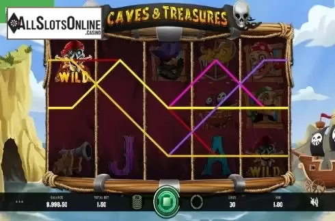 Win Screen. Caves and Treasures from Caleta Gaming