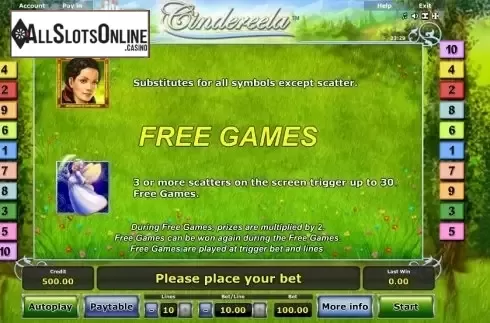 Paytable 2. Cindereela from Greentube