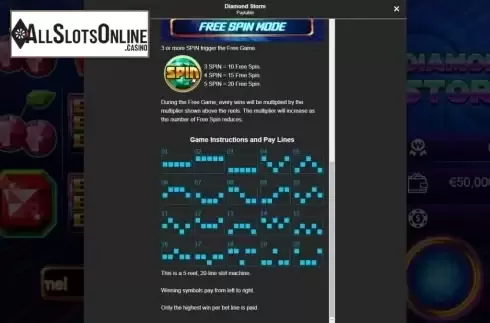 Paylines screen