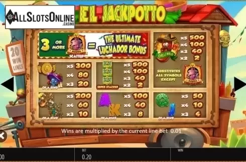 Paytable. El Jackpotto from Blueprint