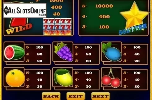 Paytable 1. Fire Twenty Deluxe from Zeus Play