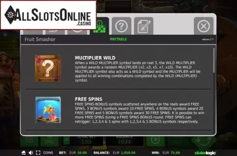Paytable 1. Fruit Smasher from StakeLogic