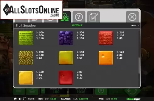 Paytable 3. Fruit Smasher from StakeLogic