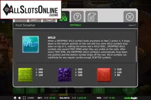 Paytable 2. Fruit Smasher from StakeLogic