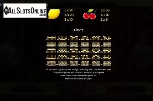 Paylines screen