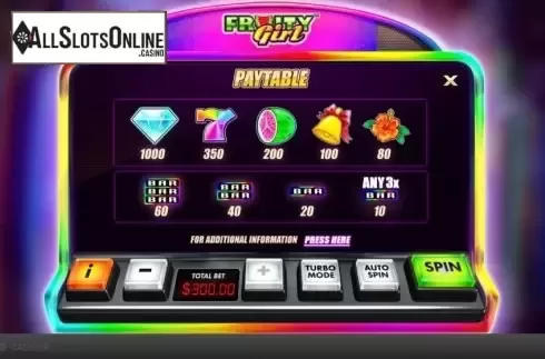 Paytable. Fruity Girl from Skywind Group