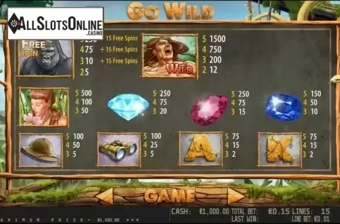 Paytable 1. Go Wild HD from World Match