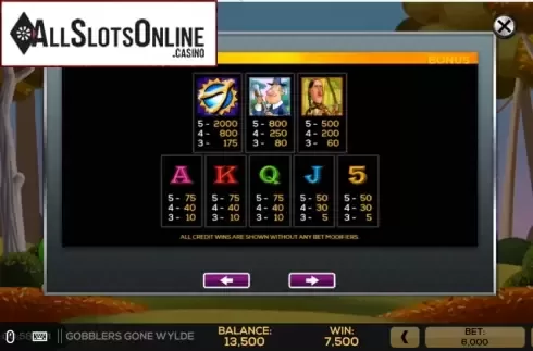 Pay Table 1. Gobblers Gone Wild from High 5 Games