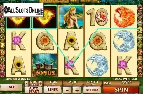 Wild Win screen. Goddess of Life from Playtech