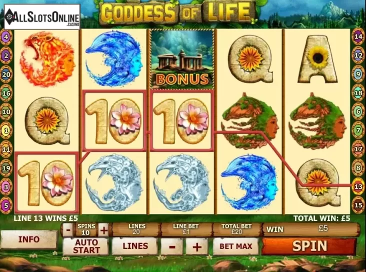 Win screen. Goddess of Life from Playtech