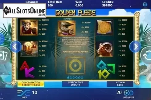 Paytable. Golden Fleece from DLV