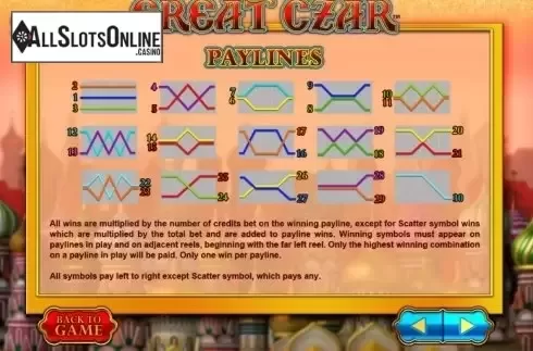 Paytable 2. Great Czar from Microgaming