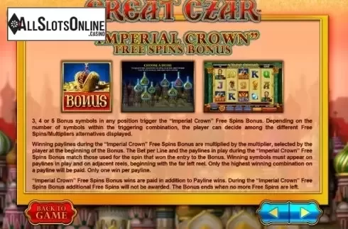 Paytable 4. Great Czar from Microgaming