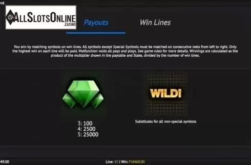 Paytable 4. Green Diamond from 1X2gaming