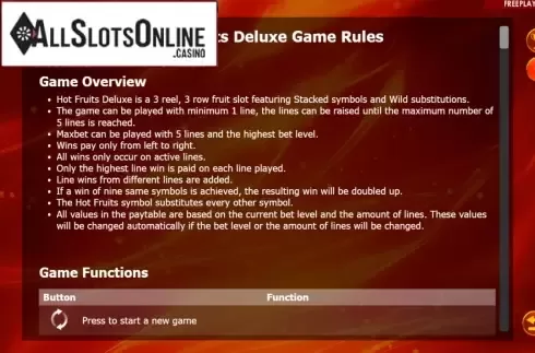 Info. Hot Fruits Deluxe (Amatic Industries) from Amatic Industries