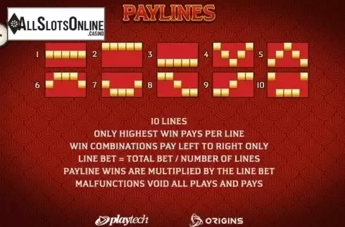Paylines. Infinity Dragon from Playtech Origins