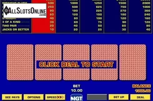 Game Screen 2. Jacks or Better Game King from IGT