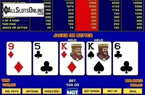 Win Screen. Jacks or Better Game King from IGT