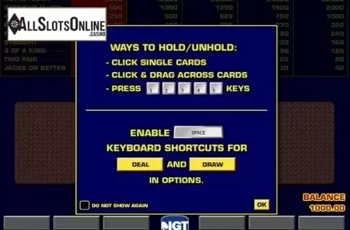 Game Screen 1. Jacks or Better Game King from IGT