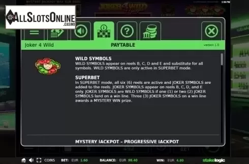 Paytable 1. Joker 4 Wild from StakeLogic