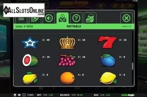 Paytable 3. Joker 4 Wild from StakeLogic