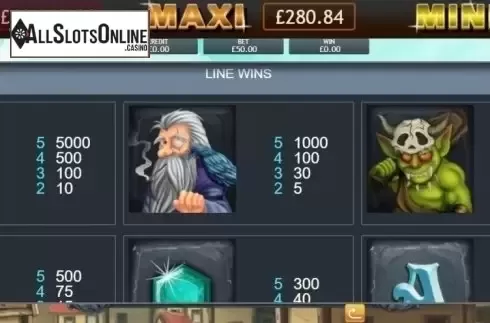 Paytable. Kingdom of Cash Jackpot from Eyecon