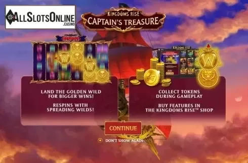 Start Screen. Kingdoms Rise: Captain's Treasure from Playtech Origins