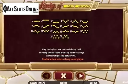 Pay Lines screen