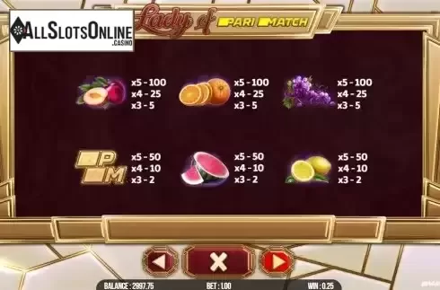 Pay Table screen 2