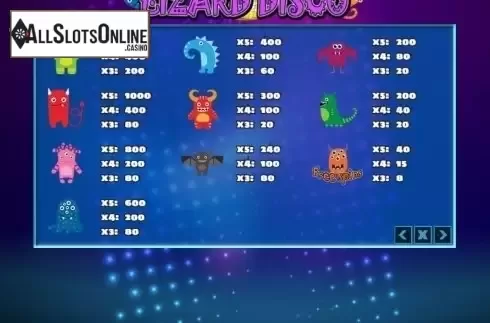 Paytable. Lizard Disco from PlayPearls