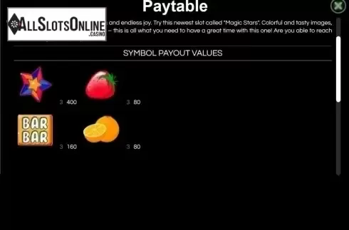 Paytable. Magic Stars from Wazdan