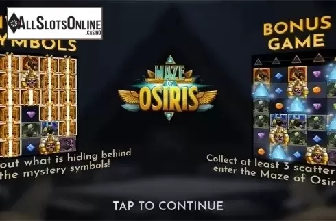 Intro screen. Maze of Osiris from Relax Gaming