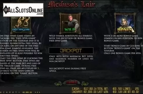 Paytable 2. Medusa's Lair HD from World Match
