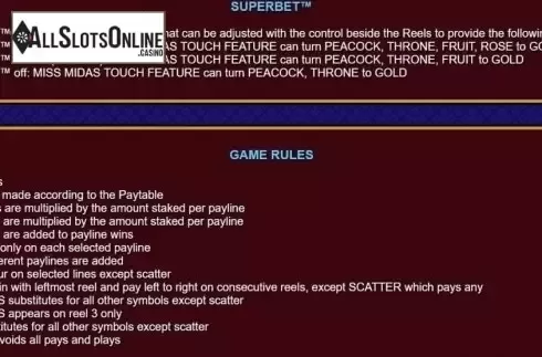 Rules. Miss Midas Dice from NextGen