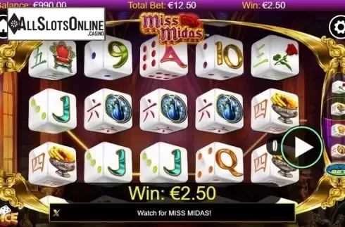 Win Screen. Miss Midas Dice from NextGen